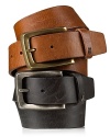 Rendered in distressed leather, this John Varvatos belt is a rugged yet luxe off-hours essential.