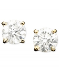 Every girl should own a pair. Sparkling stud earrings feature round-cut diamonds (1/5 ct. t.w.) set in polished, 14k gold. Approximate diameter: 3 mm.