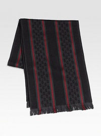 GG-pattern scarf in a luxurious wool/silk blend with signature web detail. 14 X 71 80% wool/20% silk Dry clean Made in Italy 