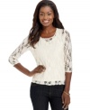 JM Collection's sweet petite lace top goes with everything! Wear it with jeans, pants, skirts and more!