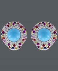 The style this season is all about color! Reinvent yourself with this vibrant earring style from Carlo Viani. Crafted in 14k white gold, stud earrings feature turquoise center stones (7 mm) surrounded by multicolored sapphires (1-7/8 ct. t.w.) and white sapphires (1/4 ct. t.w.). Approximate diameter: 3/4 inch.