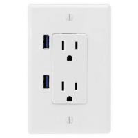 FastMac ACE-7702 U-Socket Decorator Duplex Dual Outlet Dual USB, 110V, 15AMP TruePower, White