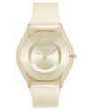 Clear-as-day fashion, by Swatch. With ivory hues and transparent materials, this Ivory Softness watch is truly unique.