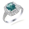 7MM Cushion Cut Green Topaz Ring In Sterling Silver 1.50 CT (Available In Sizes 5 - 9)