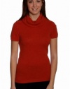 (H68085-M) Magaschoni Signature Cashmere Cap Sleeve Turtleneck Sweater in Red Orange Mouline Size: M