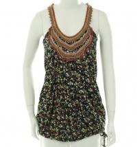 American Rag Crochet Neck Top Classic Black Multi X-Small