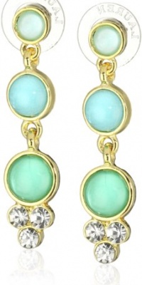 Anne Klein Gold-Tone Teal and Crystal Double Drop Earrings