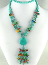 Luxury Fashion 2Row Tibet TURQUOISE MOON DISC Multicolor Long GIFT NECKLACE . .. from Hibiscus Express