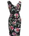 RALPH LAUREN Faux Wrap Ruched Waist Floral Print Spring Summer Sheath Cocktail Dress- BLK MULTI-2