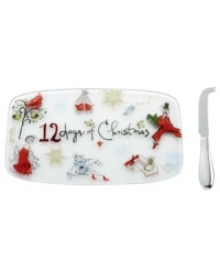 Let the countdown begin. This whimsical Lenox cheese tray features maids-a-milking, turtle doves, a partridge in a pear tree and more charming watercolor motifs that illustrate the classic holiday carol, the 12 Days of Christmas.