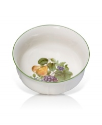 The perfect pick! An antique print and evergreen edge add classic character to this traditional cereal bowl from Mikasa. The colors of an orchard at the peak of season create a fresh and natural perspective in durable porcelain.