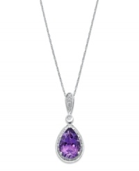 Pear-cut perfection. A stunning amethyst gemstone (2-5/8 ct. t.w.) radiates color, while sparkling diamond accents add shine on this pretty pendant. Crafted in 14k white gold. Approximate length: 18 inches. Approximate drop: 1 inch.