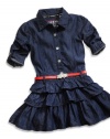 GUESS Kids Girls Little Girl Rolled Sleeves Denim Dress, DARK STONE WASH (2T)