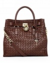 Michael Kors Woven Hamilton NS North South Leather Large Tote in Mocha Brown