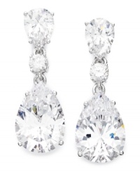 Dazzle 'em with style and shine! Eliot Danori's elegant drop earrings feature a pretty pear shape crafted from sparkling cubic zirconias (12-3/8 ct. t.w.) and silver tone mixed metal. Approximate drop: 1 inch.