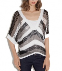 G by GUESS Foxtail Slouchy Stripe Dolman Top, WHITE MULTI (SMALL)