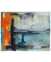 The gateway to modern decor, this abstract wall art inspires creativity in any setting. Splashes of tangerine mingle with strokes of black, blue and gray on gallery-wrapped canvas. By artist Michelle Oppenheimer.