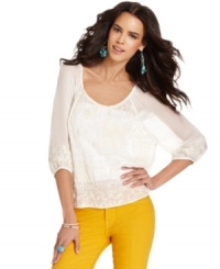 Delicate lace adds femme frills to this Lucky Brand Jeans top -- an airy layering piece for a late summer look! (Clearance)