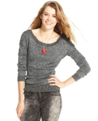 Spice-up your cold-weather look with NYC Knitwear's metallic-flecked bar-back sweater!