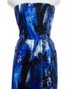 AQUA Cobalt Blue Printed Cotton Strapless Mini Dress Small