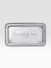 This happy reminder to live life to the fullest is the perfect size to hold a gift check.Hand craftedAbout 6¾L X 3¾WRecycled aluminumWipe cleanImported