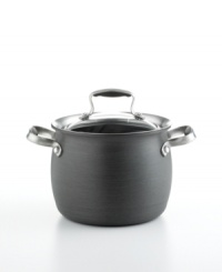 Curing what ails you in the kitchen, this pot is a sensible choice for serious gourmets. The beautiful bell-shaped body, made of durable hard-anodized stainless steel, heats quickly and cooks perfectly for extraordinary results. Limited lifetime warranty.