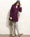 A uniquely buckled back and bold metal hardware give Green with Envy's wool-blend coat a stylish boost!