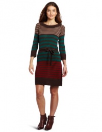 AGB Women's Striped Long Sleeve Sweater Dress With Sash