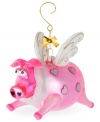 When pigs fly, they do so in style. This pink ceramic ornament from Betsey Johnson features silver-colored and white glitter accents with gold-tone details. Item comes packaged in a signature Betsey Johnson Gift Box. Approximate length: 5 inches. Approximate height: 3-1/2 inches. Approximate width: 2 inches.