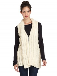 THE LOOKStripes of silky soft rabbit fur on a soft knitDraped shawl collarOpen frontSleevelessLonger silhouetteTHE FITAbout 31 from shoulder to hemTHE MATERIALDyed rabbit furKnit: acrylicCARE & ORIGINDry clean by fur specialistImportedFur origin: China