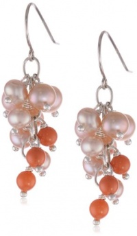 Pink Freshwater Pearl and Swarovski Coral Coated Pearl in Sterling Silver Drop Earrings