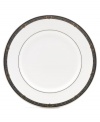 For nearly 150 years, Lenox has been renowned throughout the world as a premier designer and manufacturer of fine china. The Vintage Jewel dinner plates from Lenox's dinnerware and dishes collection evoke a more gracious era, combining pure white bone china with a dark, richly patterned band of muted gold, taupe, charcoal, and black, and accented with subtle touches of cobalt blue.