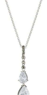 Judith Jack Sterling Silver with Marcasite and Cubic Zirconia Double Drop Pendant Necklace