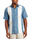 Cubavera Men's Short Sleeve Woven with Panel and Embroidered Palm Trees