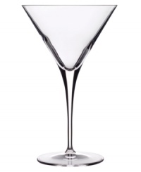 Smart style and sound construction make Crescendo martini glasses sing. A simply sleek silhouette for anytime enjoyment is crafted in Luigi Bormioli's SON.hyx, a revolutionary glass that's guaranteed to resist chipping and discoloration for 25 years.