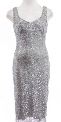 Lauren By Ralph Lauren Silver Shine Sequin Sleeveless Sheath Cocktail Dress 14