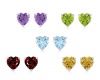 Sterling Silver Amethyst, Citrine, Blue Topaz, Garnet and Peridot Heart Stud Earrings , Set of Five