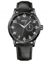 A modern black-on-black design creates an air of mystery with this handsome Hugo Boss watch.