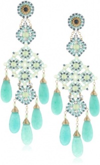 Miguel Ases Prehnite and Green Quartz 5-Stone Chandelier Drop Earrings