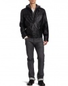 Calvin Klein Men's Faux Leather Moto With Hoodie, Black, Large