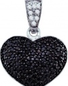 10k White Gold Heart Pendant 0.55 ct Pave Black Diamonds w/ Solid Prongs & White Natural Diamonds Accent on Top - Incl. ClassicDiamondHouse Free Gift Box & Cleaning Cloth