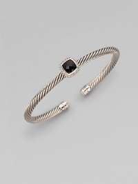 From the Noblesse Collection. Shimmering pavé diamonds frame a faceted black onyx stone, delicately perched atop a cabled silver cuff. Diamonds, 0.14 tcw Black onyx Sterling silver Cable, 5mm Diameter, about 2¼ Made in USA