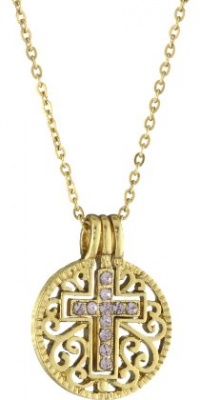 The Vatican Library Collection Gold-Tone Lt.Amethyst Cross Pendant Necklace