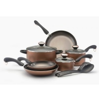 Paula Deen Signature Aluminum Nonstick Dishwasher Safe 11-Piece Cookware Set, Copper