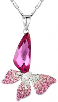 ARCO IRIS Stylized Butterfly Wing Drop Swarovski Elements Crystal Pendant Necklace for Women W 18k White Gold Plated Chain (Pink) - 2004701