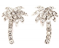 Adorable Silver Plated Tropical Palm Tree Crystal Embellished Stud Earrings with Post Backing