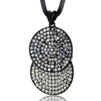 Overlapping Circles Hematite and Black Diamond Swarovski Crystal Double Circle Pendant Necklace