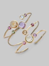 From the Jaipur Collection. Brilliant faceted stones along a delicately textured 18K gold bangle.Amethyst, pink tourmaline, citrine & green tourmaline 18K gold Circumference, about 7 Made in Italy Please note: Bracelets sold separately. 