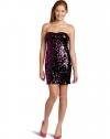 As U Wish Juniors Strapless Sequin Dress, Black/Fushia, Small