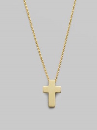 From the Tiny Treasures Collection. An artfully simple cross of polished 18k gold has a modern feel and a quiet elegance. 18k yellow gold Chain length, about 18 Charm length, about ½ Lobster clasp Made in Italy